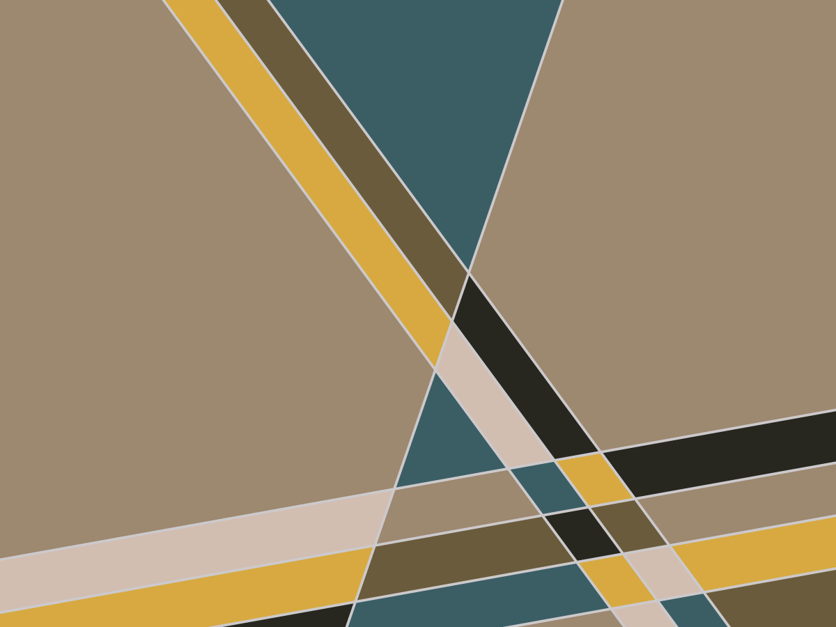 Geometric canvas: ochre ribbons crossing teal and olive planes